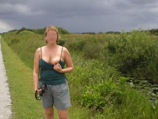 Shark Valley in the Florida Everglades.
The guy in the background is my buddy, Doug.
Little did he know that on the ride back to his house he\'d get a blow job from Nina.
He kept asking "Are you sure you\'re ok with this?"