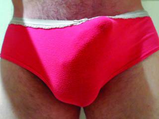 Wife is away so I can play. I choose these cute pink panties. Soooo soft, makes me horny