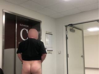 Taken at work. I couldn\'t resist a dare. I barely got my pants back on before the elevator doors opened.