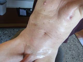 laying around naked and getting my cock hard.