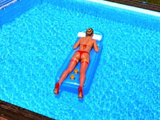 just in heels and latex stockings in the pool