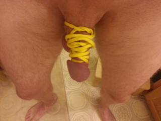 tied up tight.  Got even tighterr as I started to get hard