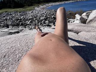 September 4, 2025. A perfect nude beach day. Sprawled out on a granite boulder.