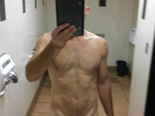 Naked in the gym bathroom