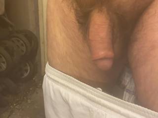 Hairy cock in the garage