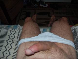 panties pulled down to expose my dick