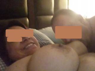 More of our night visiting others. Had to suck her big titties.