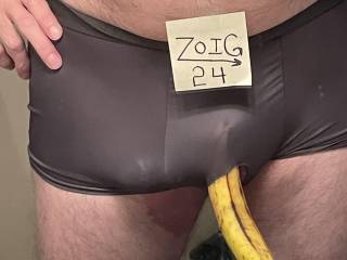 Made a hole in the underwear where my dick usually sticks out, tucked the dick into the underwear and stuck out the banana zig 24 vote for me, and you could still see the outline of the big cock. I like being creative if you’d like another one say so