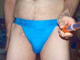 A frontal selfie of my undie as I stand in my bed room... in late April 2025. A TG 810 camera was used.