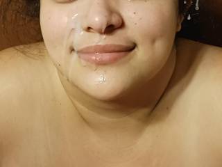 Love pushing out a huge load that covers her face.