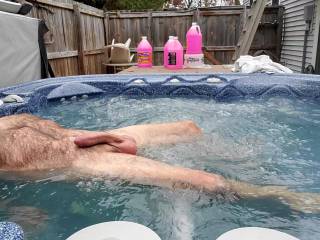 laying around relaxing in the hot tub before I close it down for the winter.