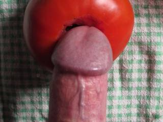 tomato veggie cock dick cum inside hole
