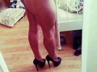 Your ass is perfect and those legs look so strong sleek and sexy on top of those heels, You have my cock hard as steel and begging to be let free of my pants..