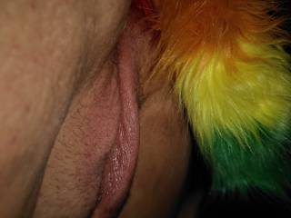 Gorgeous lips, and rainbow butt plug.