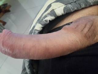 My hard uncut curved cock