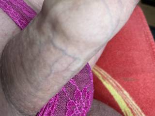 Lace feels so good against my cock and balls, being shaved makes it even more arousing.