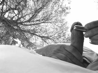 mmmmmmm Toying my Cock outside.
