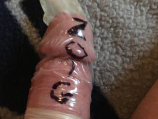 I had cum a few minutes earlier in this condom. Then I thought it might finally be an opportunity to add a verification photo, so I got the sharpie, and the erection was fading fast!
I do love to jerk off in a condom occasionally.
