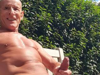 Lovely summer weather to have some fun playing and masturbating on the bench in the backyard 😎. Oh oh, I hope my lovely neighbor doesn\'t see it 😜