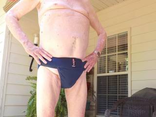 Wearing my new jock strap on the back porch