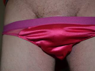 Sissy male pink panties. Would you like me to pull them down a little further for you?