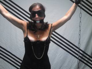 Nipple clamps on before removing the ball gag and giving her a hard face fuck...