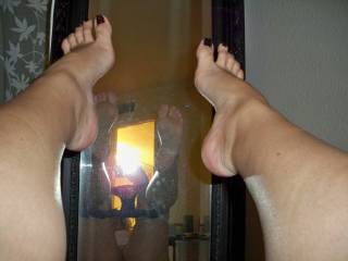 It would be so hot to have my hubbies cock stroked by your hot little feet and then have him shoot a nice warm load on them so I could lick and suck them clean. Just a little fantasy of ours. cant wait to see more. Oh and my hubby loves your feet and your cute toes
Dee