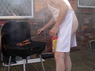 The is out and the sky is blue BBQ at our house is always fun.... better when naked