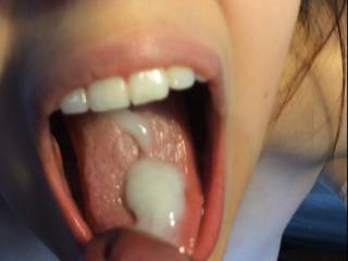 Again, his delicious cum on my tongue that I\'m gonna swallow