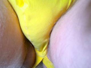 A better view of my wet spot upon my undie as I stand in late April of 2024. Vlog camera was used.