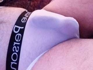 Mature cock in sheer undies. 😉😈
