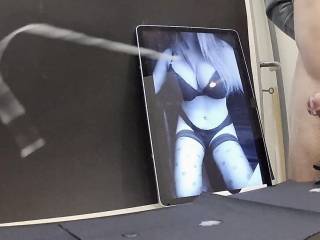 Long distance cumshot tribute