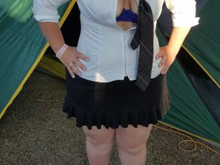 Wife's sexy school girl outfit at bike week showing a little more