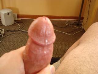 jerkin and got some good precum.  anyone want to lick it?