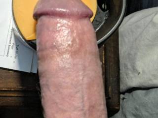 My hubby's thick dick hovering over a large travel mug anyone interested in giving it an attempt