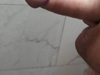 Closeup of my shaved uncut cock in the shower