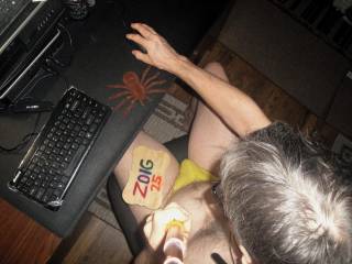 Another partial body selfie as I wear my undie as I sit at my PC/desk. A Sony W290 camera was used.