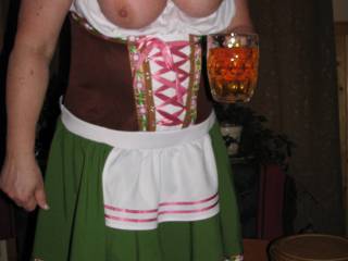 tits spilling out of Octoberfest costume