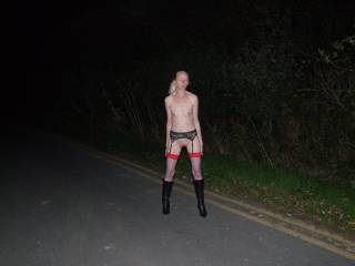 Another photo of Joanne standing in the road waiting to be someone's slut