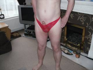 excited in red panties.