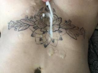 Hubby shooting his load on my tits! Do you like my nipple jewelry? What would you do to me?