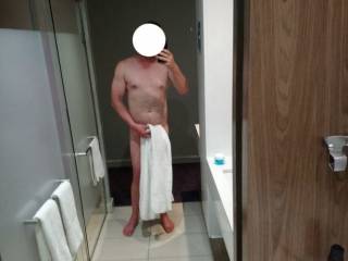 This is the 4th photo I took in front of the mirror. Towel only
