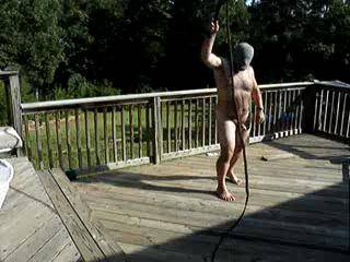 There is a sweet sexy woman who wanted to see me crack my whip.  Here I am out on the deck