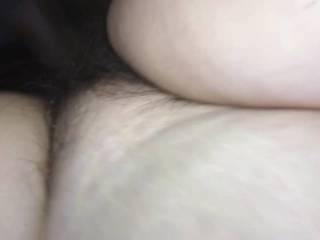 Hitting the wife’s hairy pussy hard and getting close to cumming