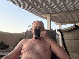 Having morning coffee