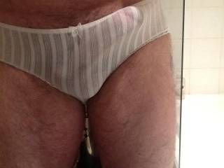 Love the outline of a hrad penis in almost sheer panties.