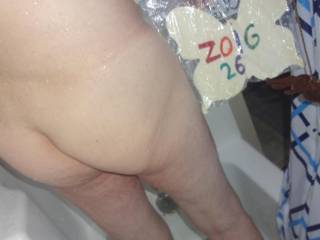 A standing butt view with wetness showing of my shower/water on my skin. Sony 150 camera was used.