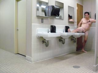 all way nude in a public bathroom
