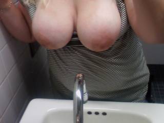 Letting them dangle in the bathroom.