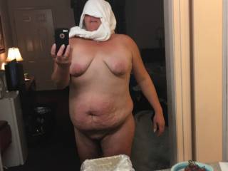 Wife sending selfies from a motel room